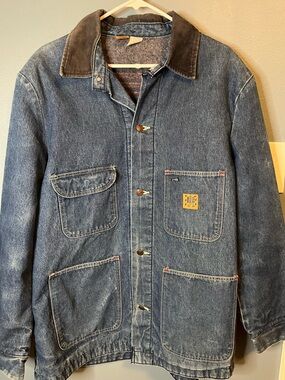 Wrangler Blue Denim Jacket with Brown Corduroy Collar, blanket lining. Size 42.